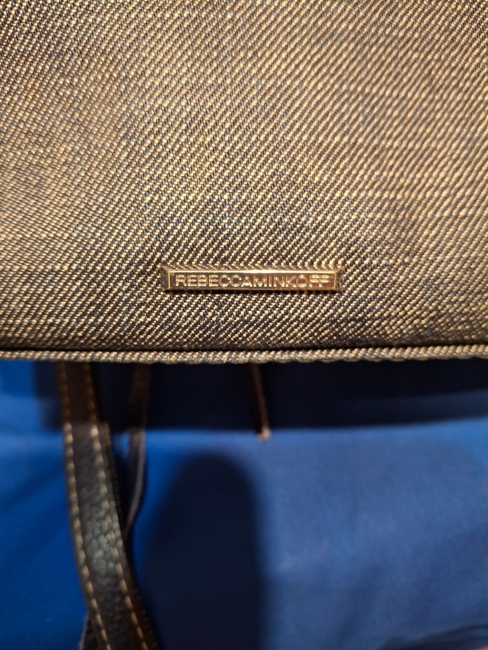 Rebecca Minkoff Mini Sofia Denim Crossbody Bag with Orange and Cream Tassels - Picture 9 of 11